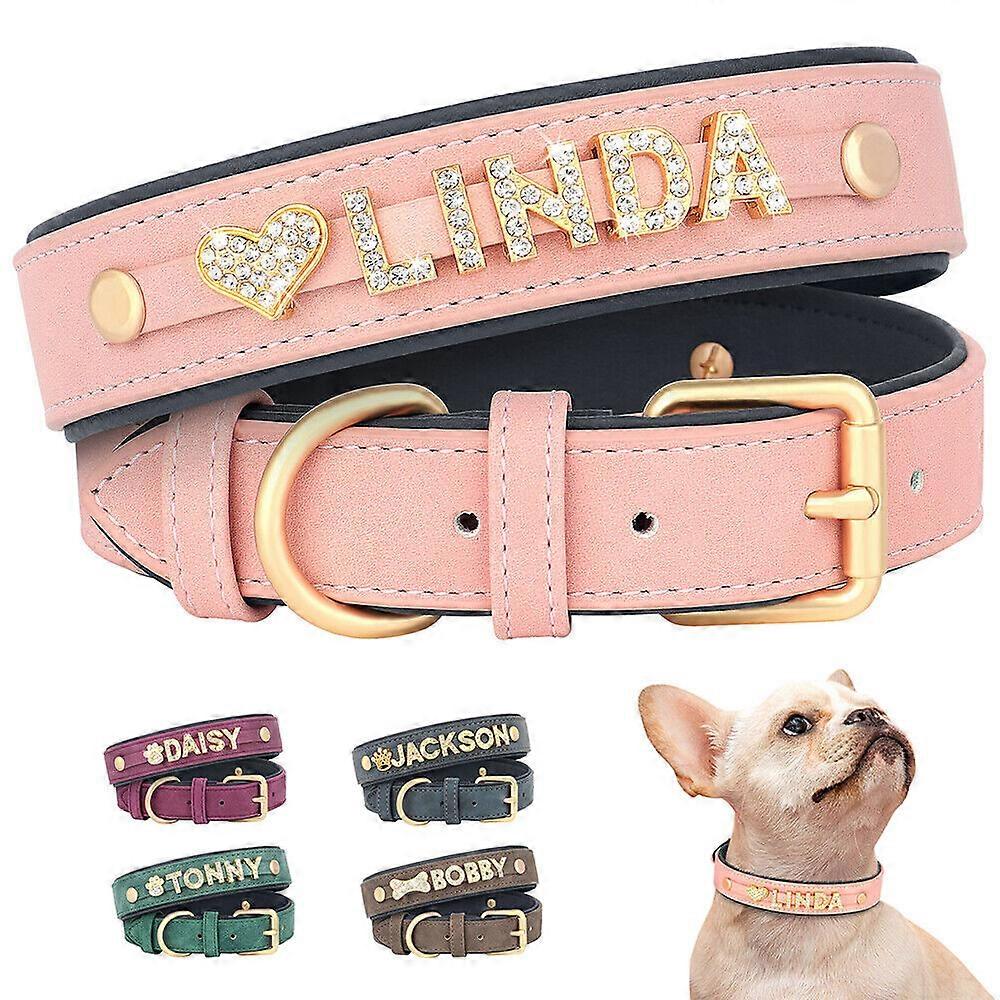 Personalized Real Leather Dog Collar with Customized Name ID Tag for Rottweiler