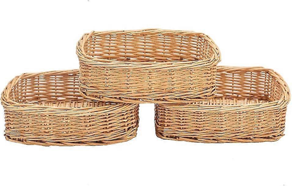 Rectangle Small Wicker Baskets For Sundries 3pcs Storage Bins.