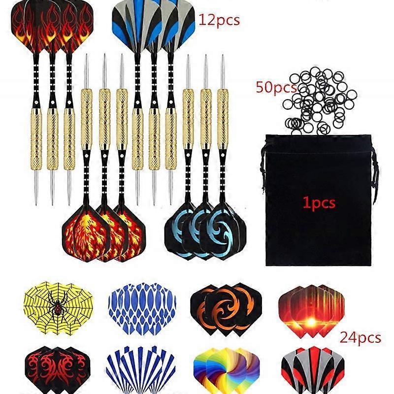 12 Dart-Set, 50 Anti-Rutsch-Ringe, 18g Dartnadel Flugstange Klinge Schieß-Dartscheibe Zubehör Metallkopf verkupfert