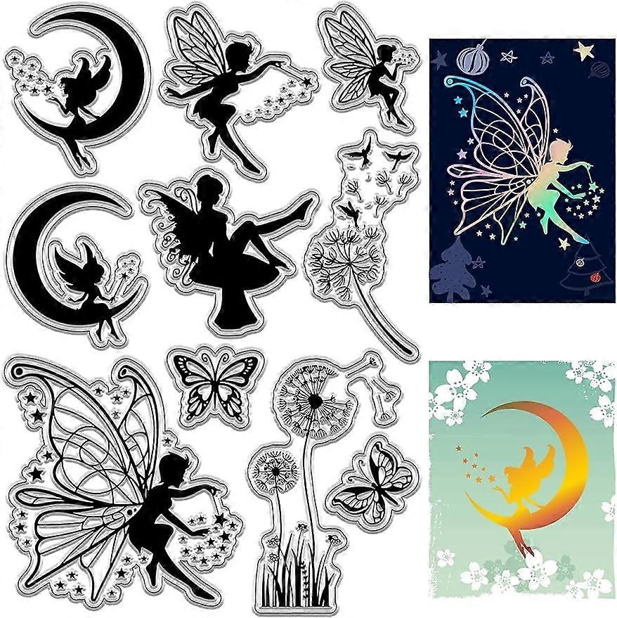 Fairy on Moon Clear Rubber Stamps Dandelion Butterfly Retro Vintage Reusable Transparent Silicone Stamp Seals