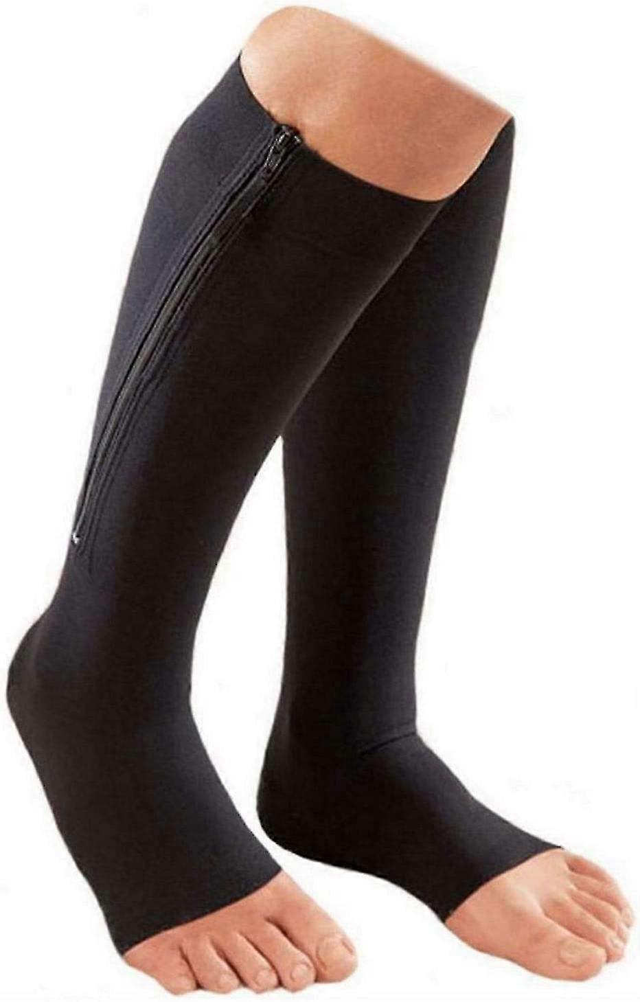 1 Pair Of Zipper Compression Medical Leg Calf Swelling Open Toe Socks Body Sculpting Middle Tube With Zipper Socks Calf Socks