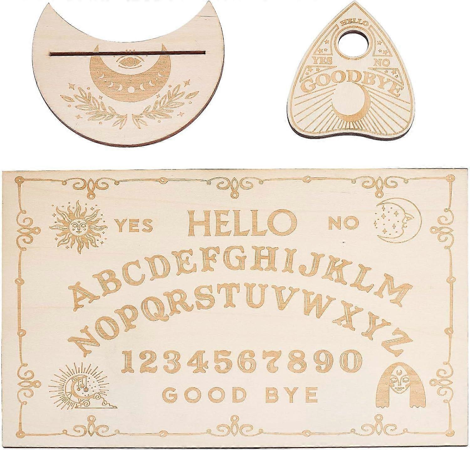 Wood Spirit Board Pendulum Board Tarot Card Stand Kit Wooden Talking Boards with Planchette Dowsing Divination Kit Hunt Metaphysical Message for Wicca