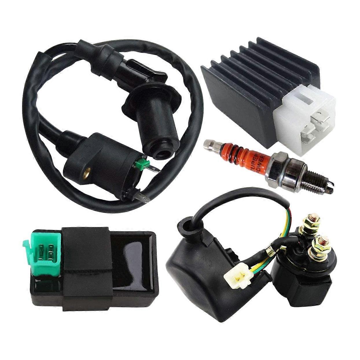 Ignition Coil Solenoid Relay Voltage Regulator 5-PIN CDI Box Spark Plug for 50Cc 70Cc 90Cc 110Cc 12