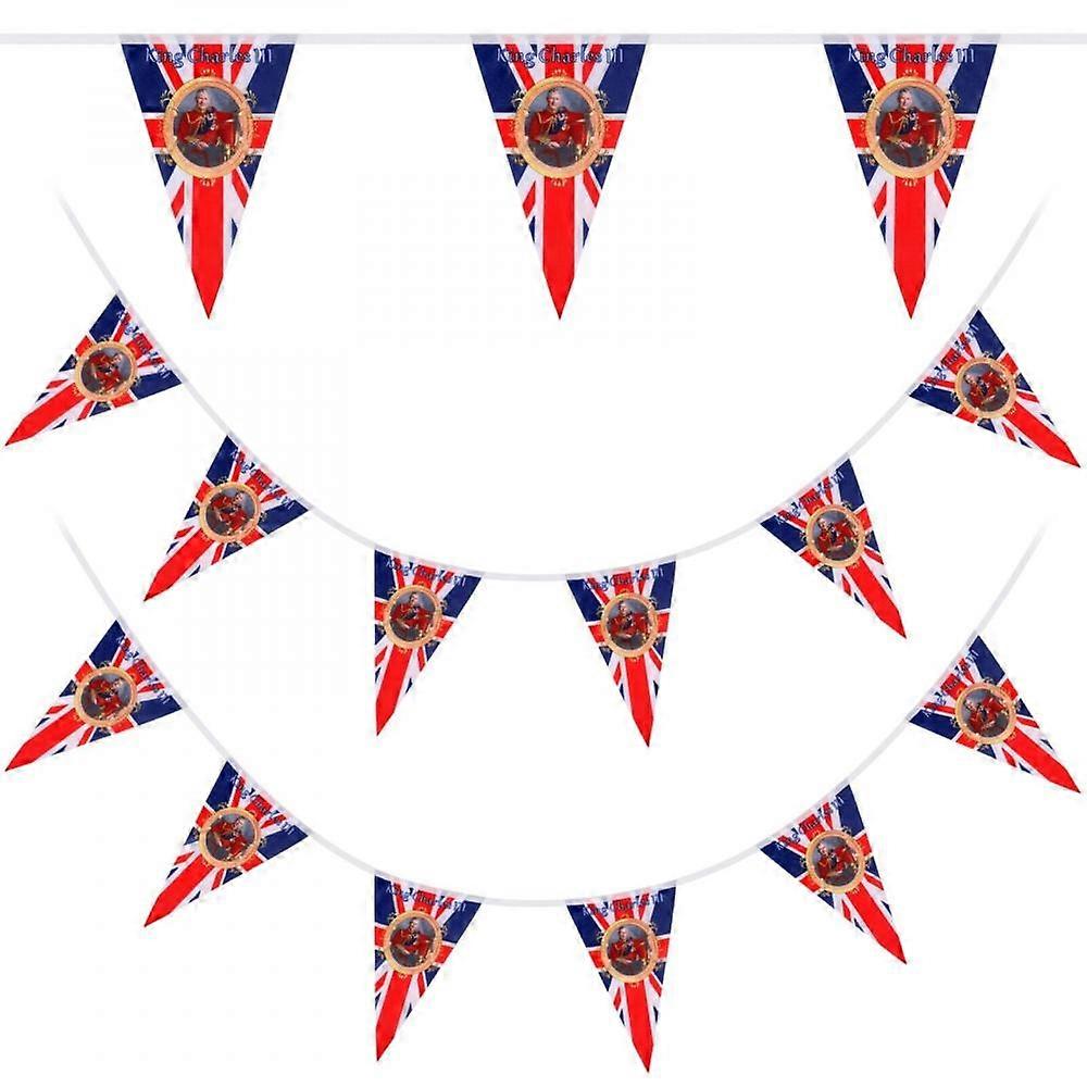 10M Triangle Flags Union Jack King Charles III Bunting British Monarchy Souven FFQ
