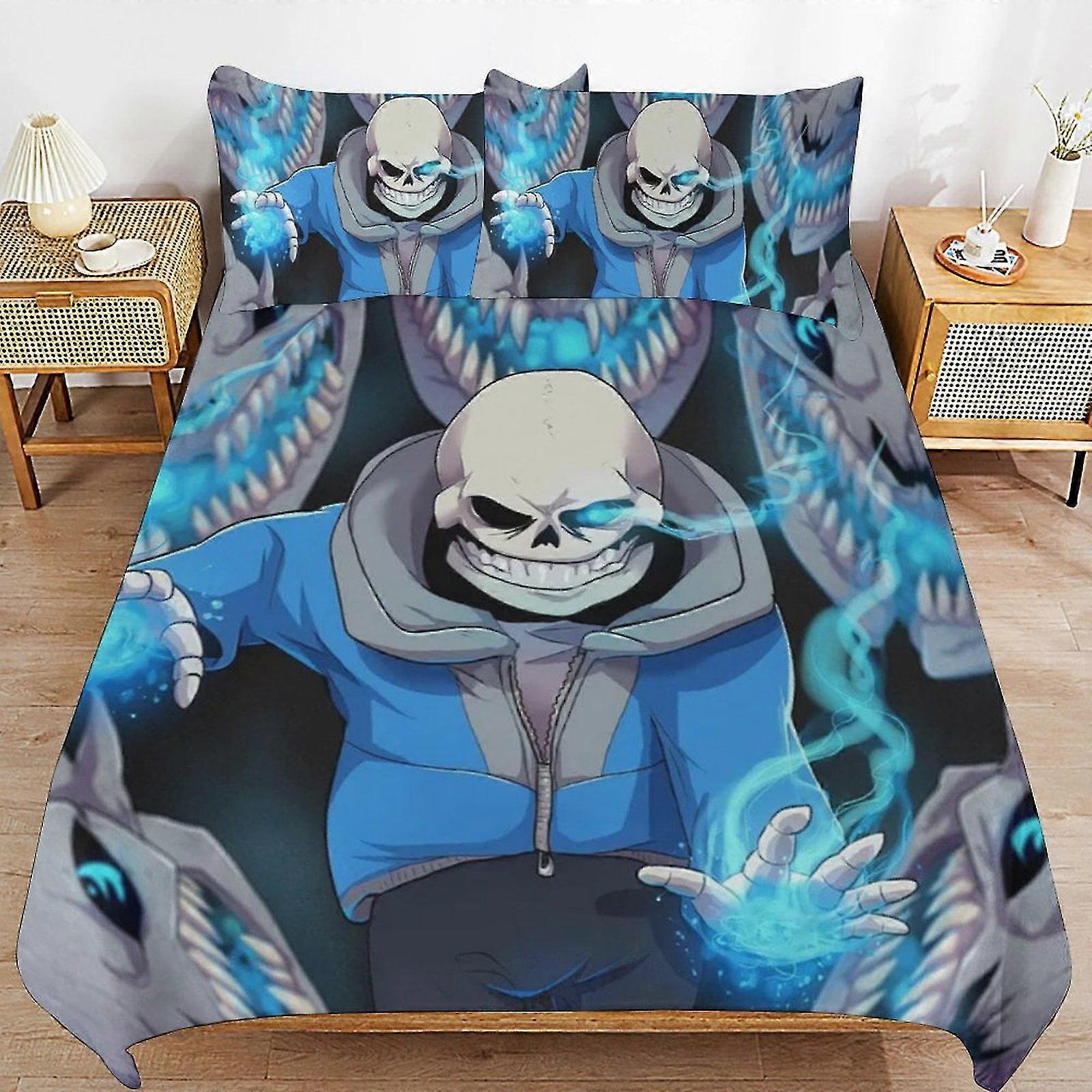 b983 Lakan Undertale Sans påslakan påslakan 3 delar sängkläder set 1 påslakan och 2 örngott lakan gb983