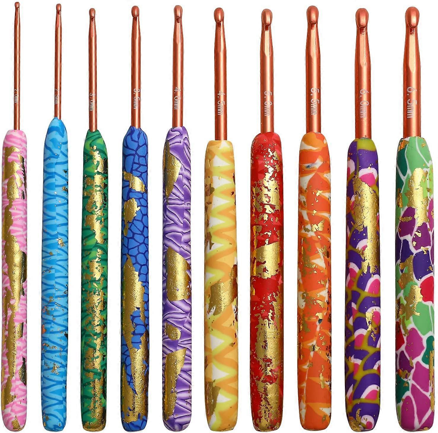 Crochet Hook Sets for Beginners, Pretty Crochet Hooks Soft Grip for Arthritic Hands, Ergonomic Handle Handcrafted Clay Crochet Hooks Knitting Needles