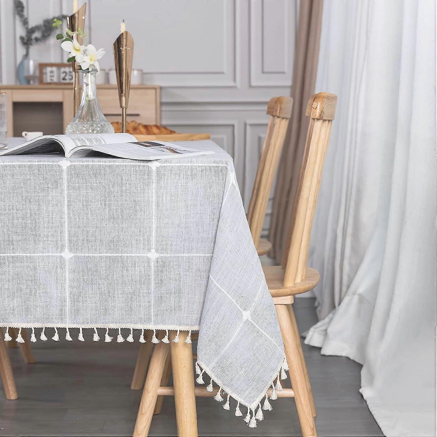 Nappe rectangulaire Coton Lin Gris 140x200 cm Nappe Rectangle Nappe Housse Décoration pour Table De Cuisine Maison