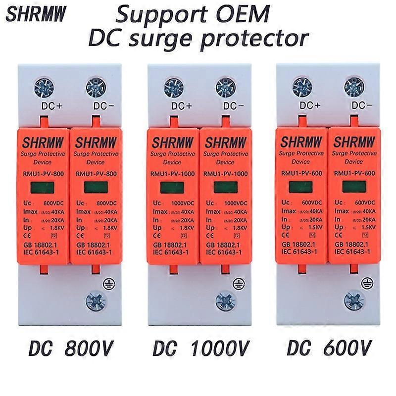 DC SPD 1000V 600V 20ka-40ka 2-pole DIN Rail Household DC Surge Protector Protection Low Voltage Arrester OEM Factory CE
