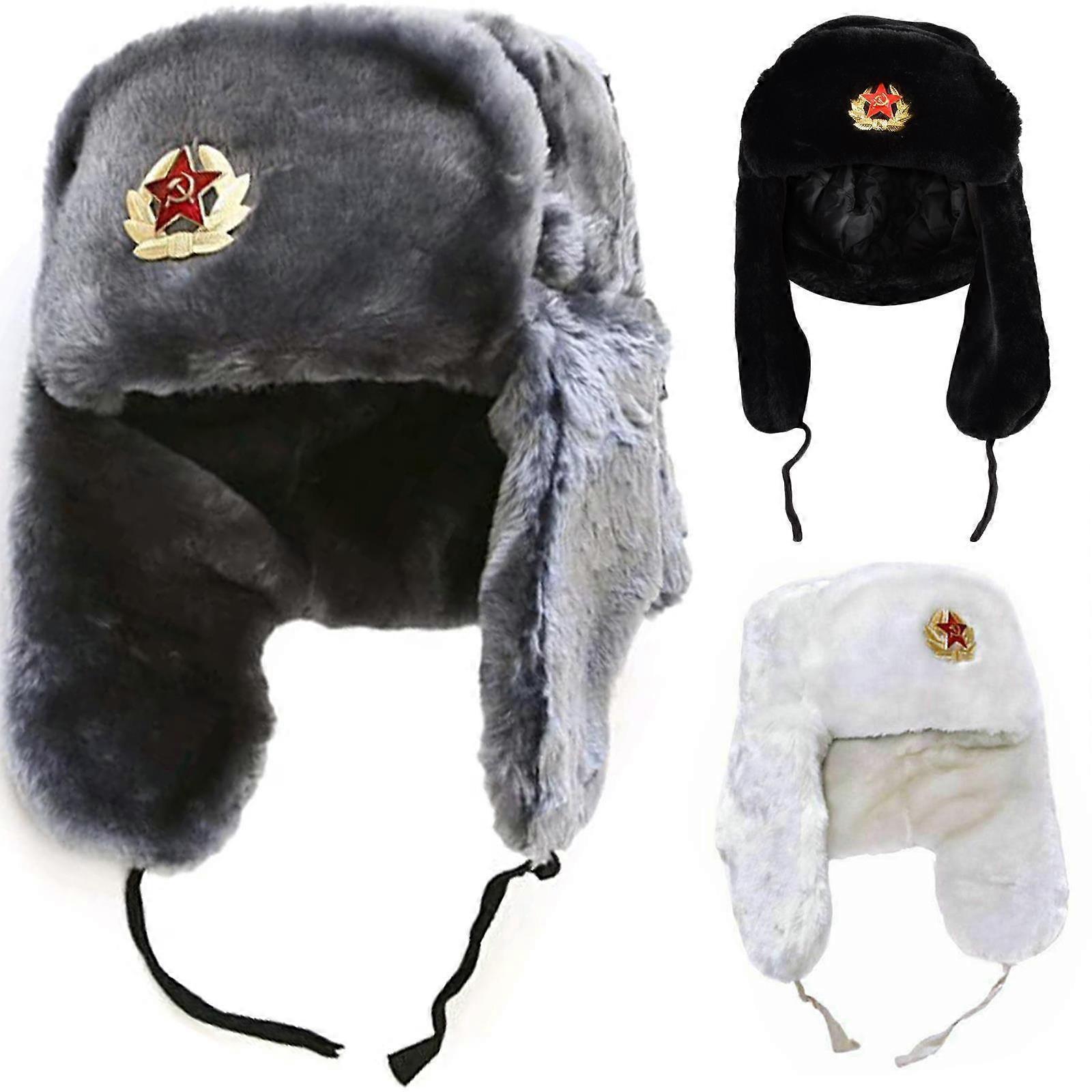 2024 Sovětská ušanka Odznak ruské kožešinové čepice Voják armády SSSR Zimní C aps Teplý