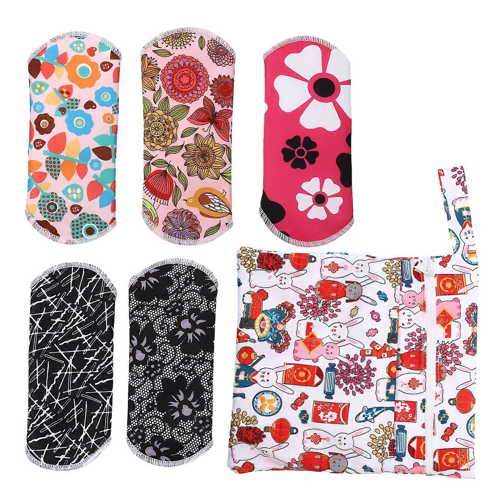 6pcs Serviettes réutilisables femelles Bambou Charbon de bois Serviettes hygiéniques Serviettes menstruelles