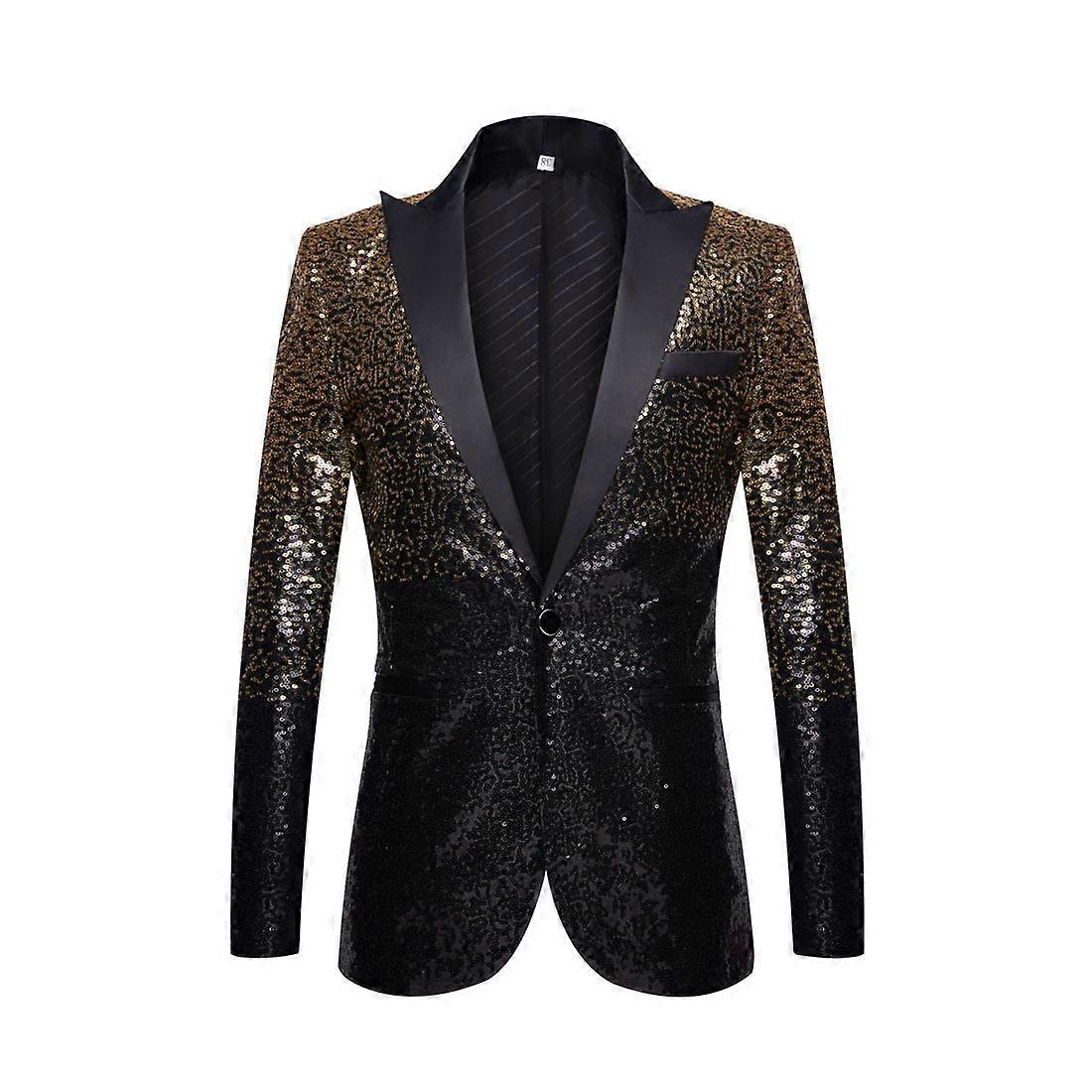 Men's one-button suit sequins trim suit jacket