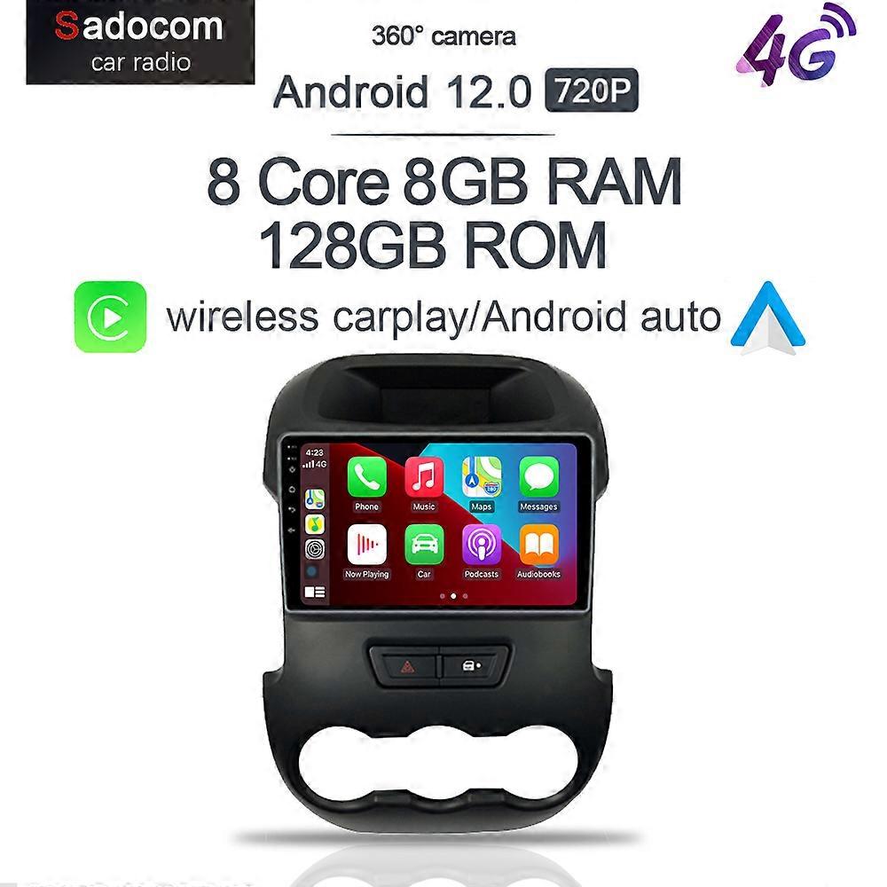 720P Carplay 9" Android 12 Car Radio Multimedia VIdeo Player For Ford Ranger Xlt 2012-2016 8G+128Gb Navigation GPS Stereo audio