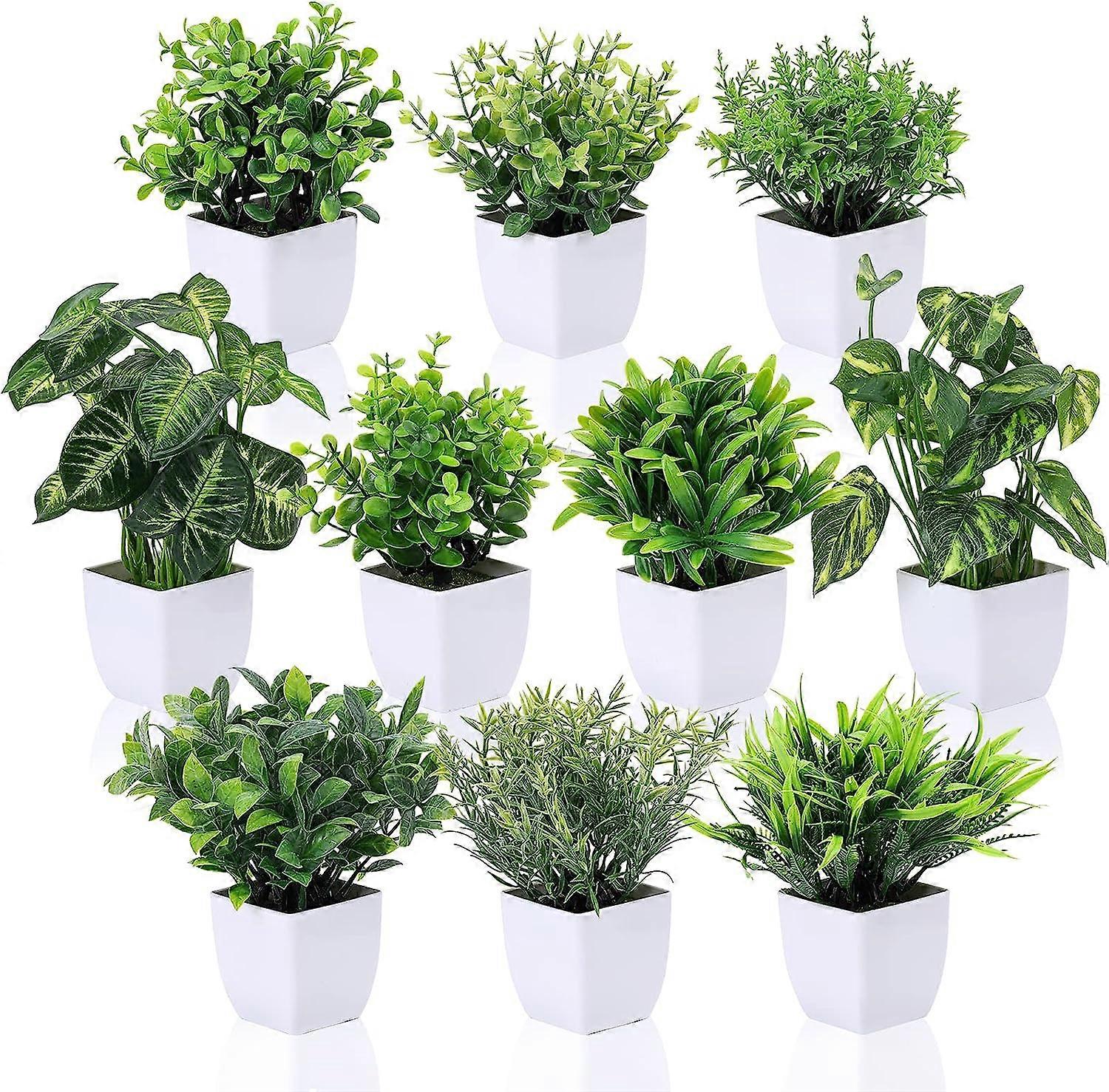 LINCMAN 10 Packs Small Fake Potted Plants Mini Artificial Desk Plants for Indoor Farmhouse Office Table Shelf Bathroom Decor