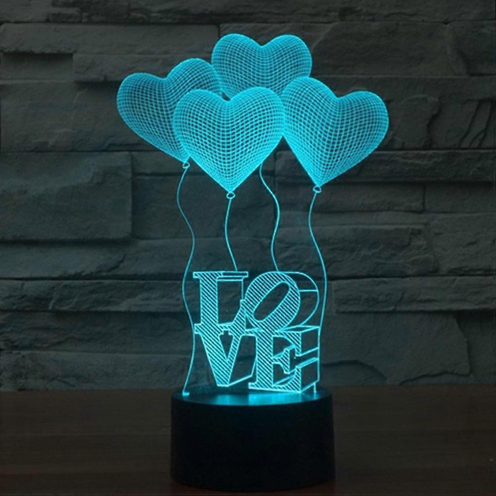 3D Lamp Visual Light Effect Touch Switch Colors Changes Night Light Four Love Heart