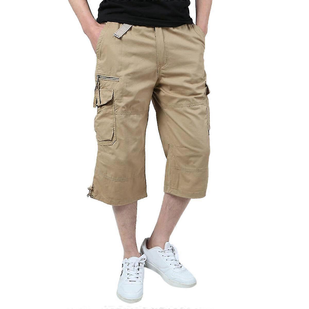 Mens Multi-Pocket Cargo Cropped Pants