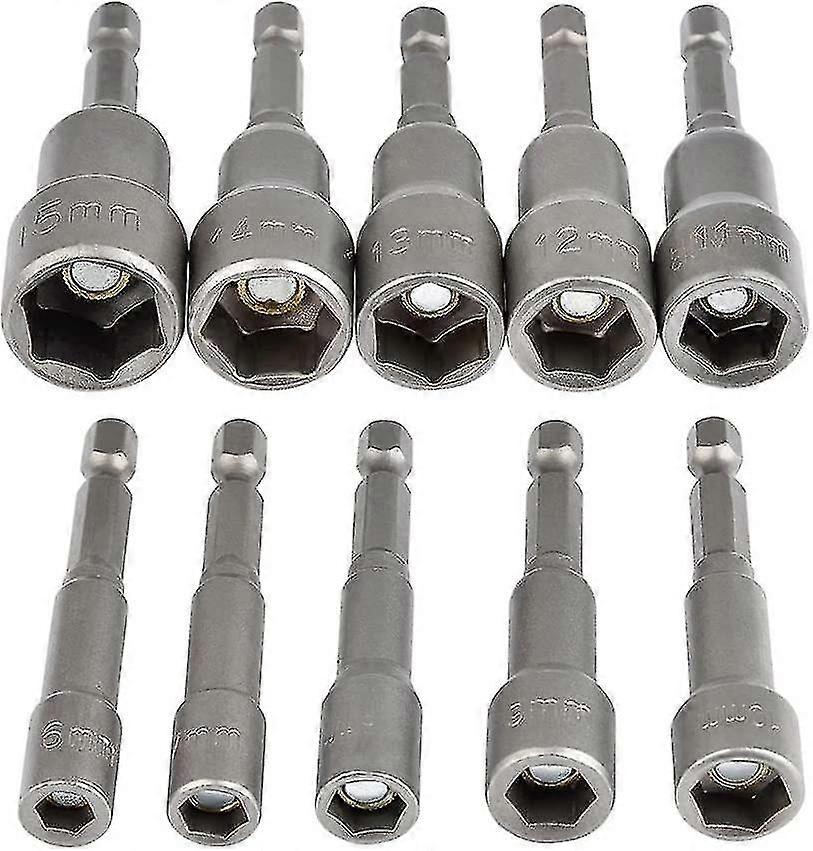 10pcs Magnetic Hex Socket Set 6-15mm Impact Driver,wrenches Set 1/4 Hex Socket Socket Adapter Tool-mxbc