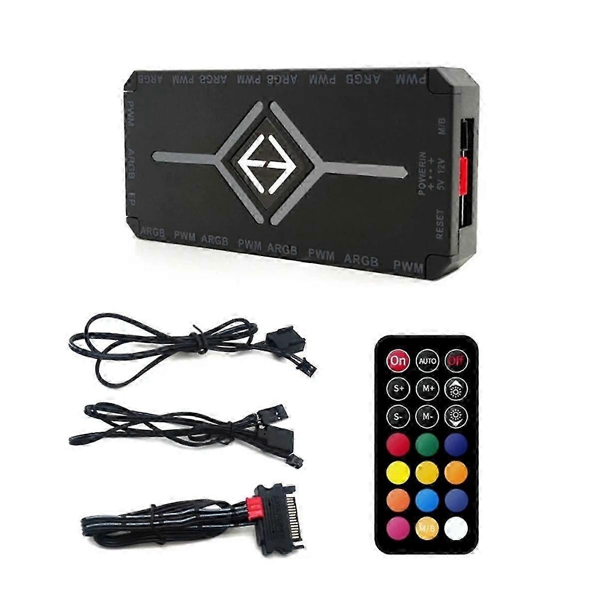 ARGB PWM Controller Wireless Remote Fan Hub PWM ARGB Controller Hub Adapter Computer PC Case Case Radiator
