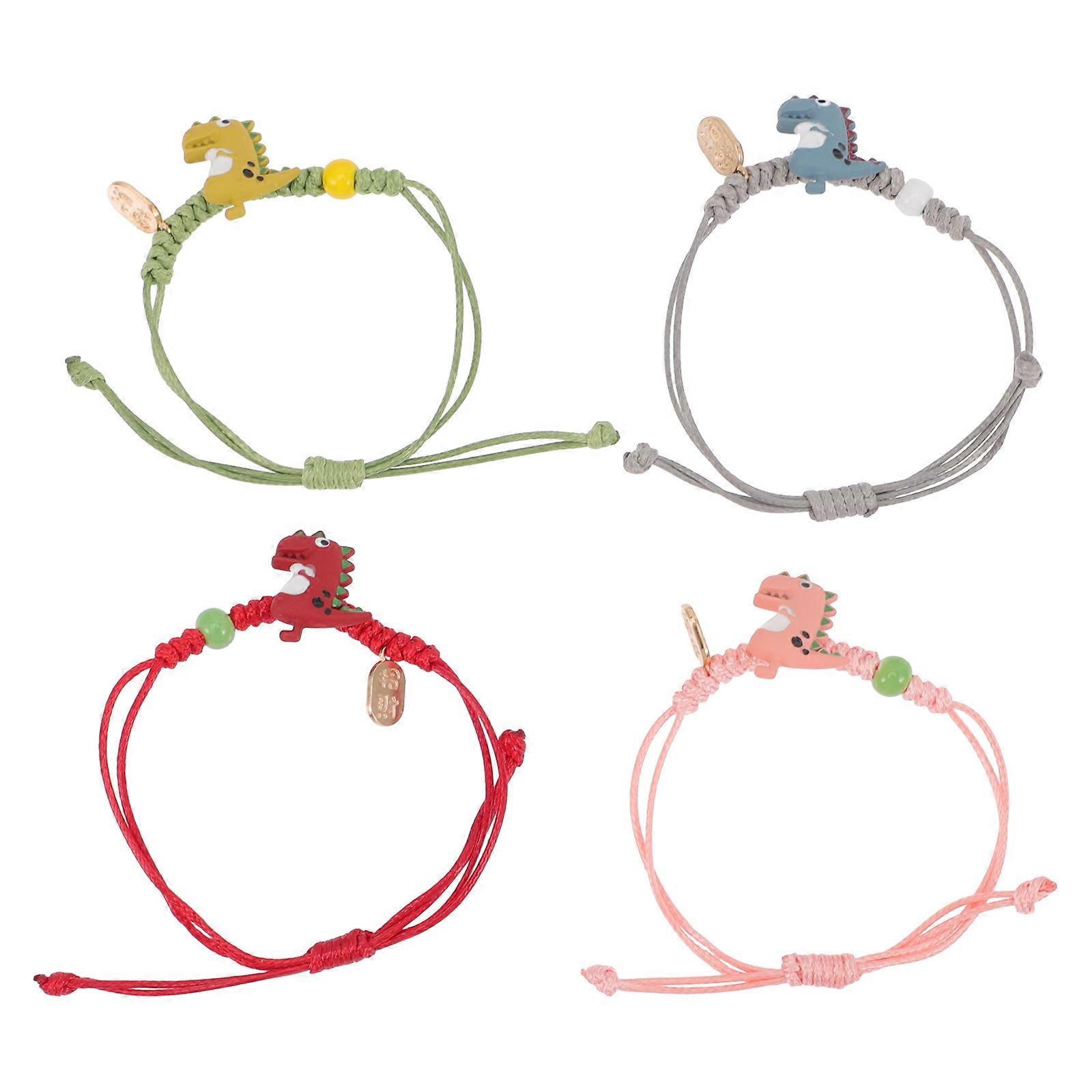 4pcs Dinosaurs Bracelets Dinosaur String Rope Bracelets Matching Bracelets