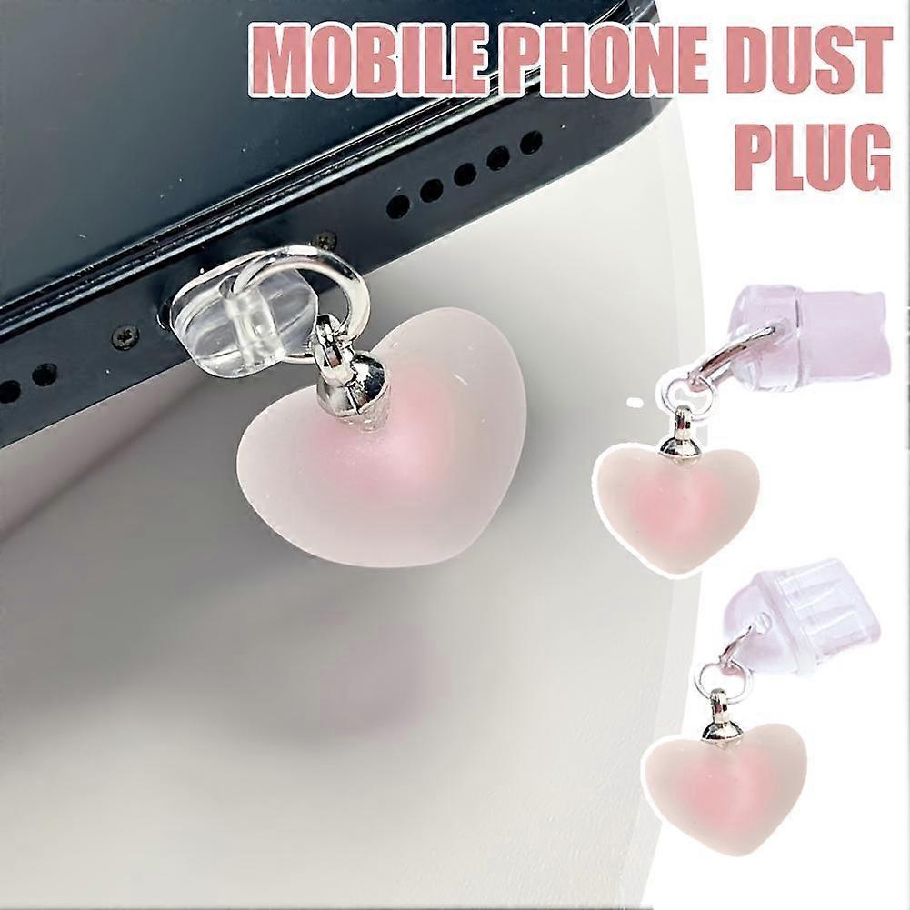 Mobile Phone Port Anti Dust Cover Pink Heart Shaped for Iphone & Type-C Port