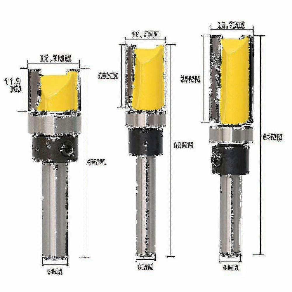 3pcs 6mm Shank Wood Router Bit Template Upper And Lower Bearing 1/2 Blade Template Carpenter-ax