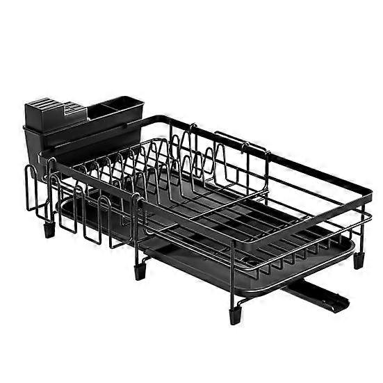 Kitchen Dish Double-layer Rack with Drain Tunnel Holder Cup And Cutting Board Drainage Retractable Anti-rust Bowl Plate Tableware
