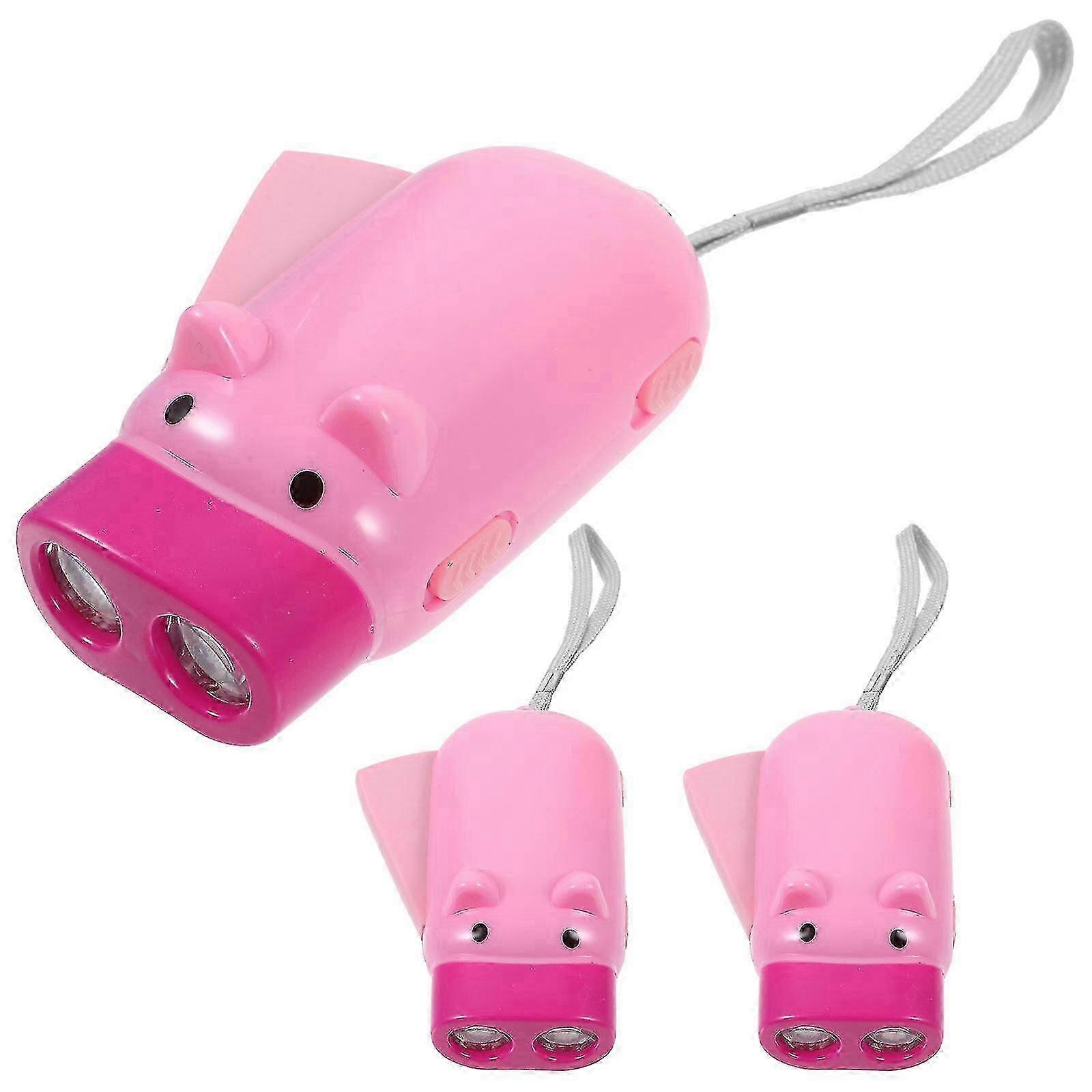 3pcs Cartoon Flashlight Hand Pressing Flash Light Portable Electric Torch Pig Pattern Flashlight (random Color)