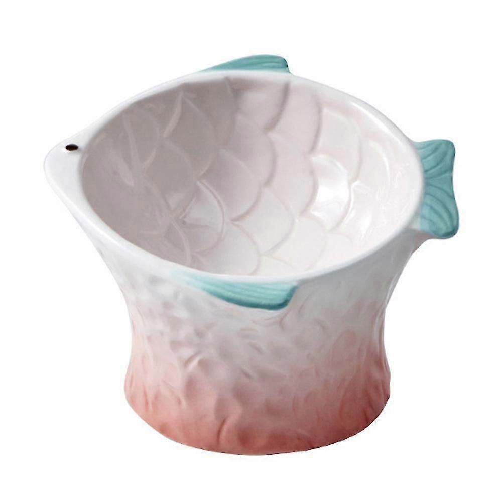 Raised Tilted CeramicFood Bowl Cute Pink Fish Shape Elevated Slanted Shallow AngledDish