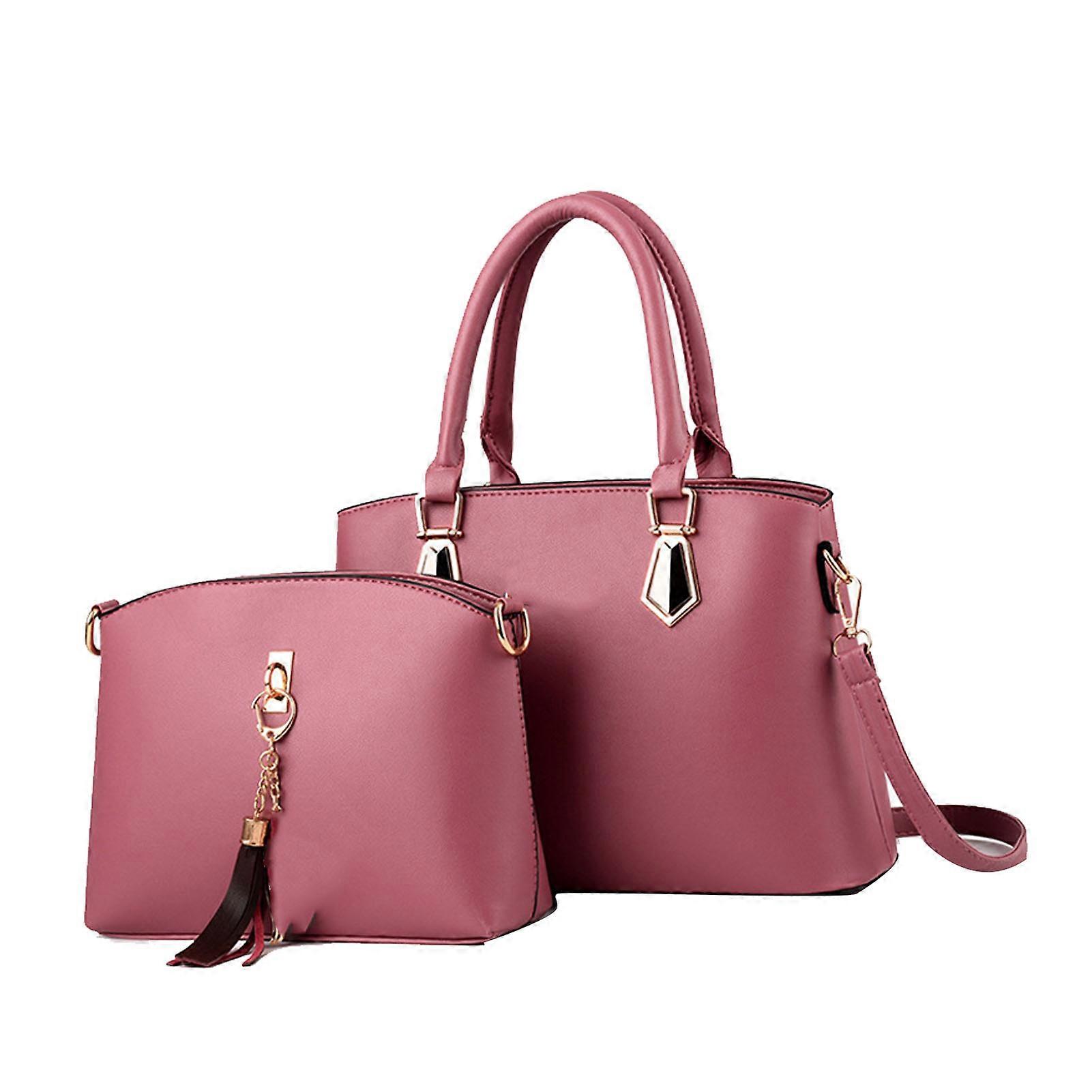 2pcs Women Handbag Large Capacity Fashionable PU Leather Shoulder Bag Handbag Set for Daily Use Rubber Pink One Size