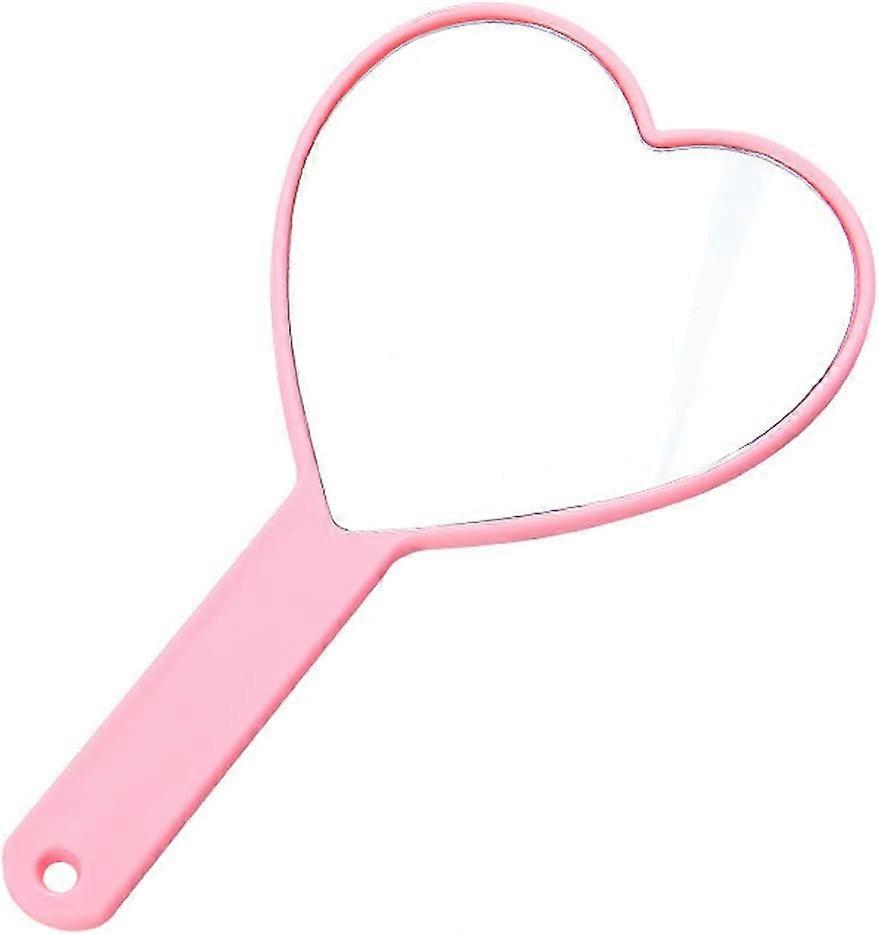 Heart-Shaped Handheld Cosmetic Mirror with Pink Handle - Portable Travel Mirror for Makeup and Personal Grooming