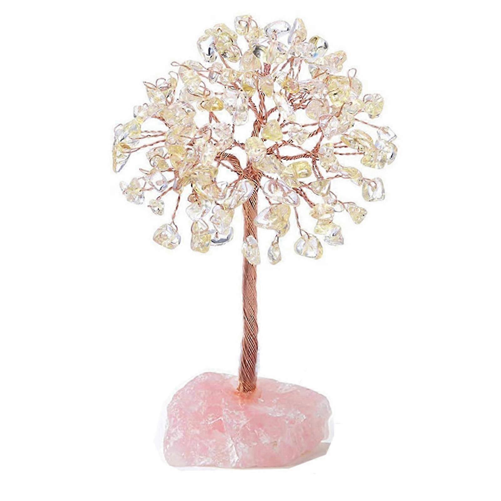 Rose Quartz Lucky Tree Good Meaning Handmade Home Decor with Base Faux Crystal Copper Wire Lucky Money Tree QingHai