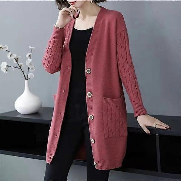 WTEMPO Women's Autumn Winter Solid Color Loose Knitted Cardigans Large Size Female Long Sleeve Casual Knitted Sweater Coats with Buttons