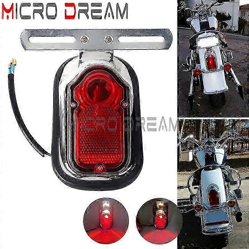 Universal Motorcycle Chrome Red Tombstone Tail Brake Light For Harley Chopper Bobber Custom Rear License Plate Fender Stop Lampmotor Vehicle Lighting