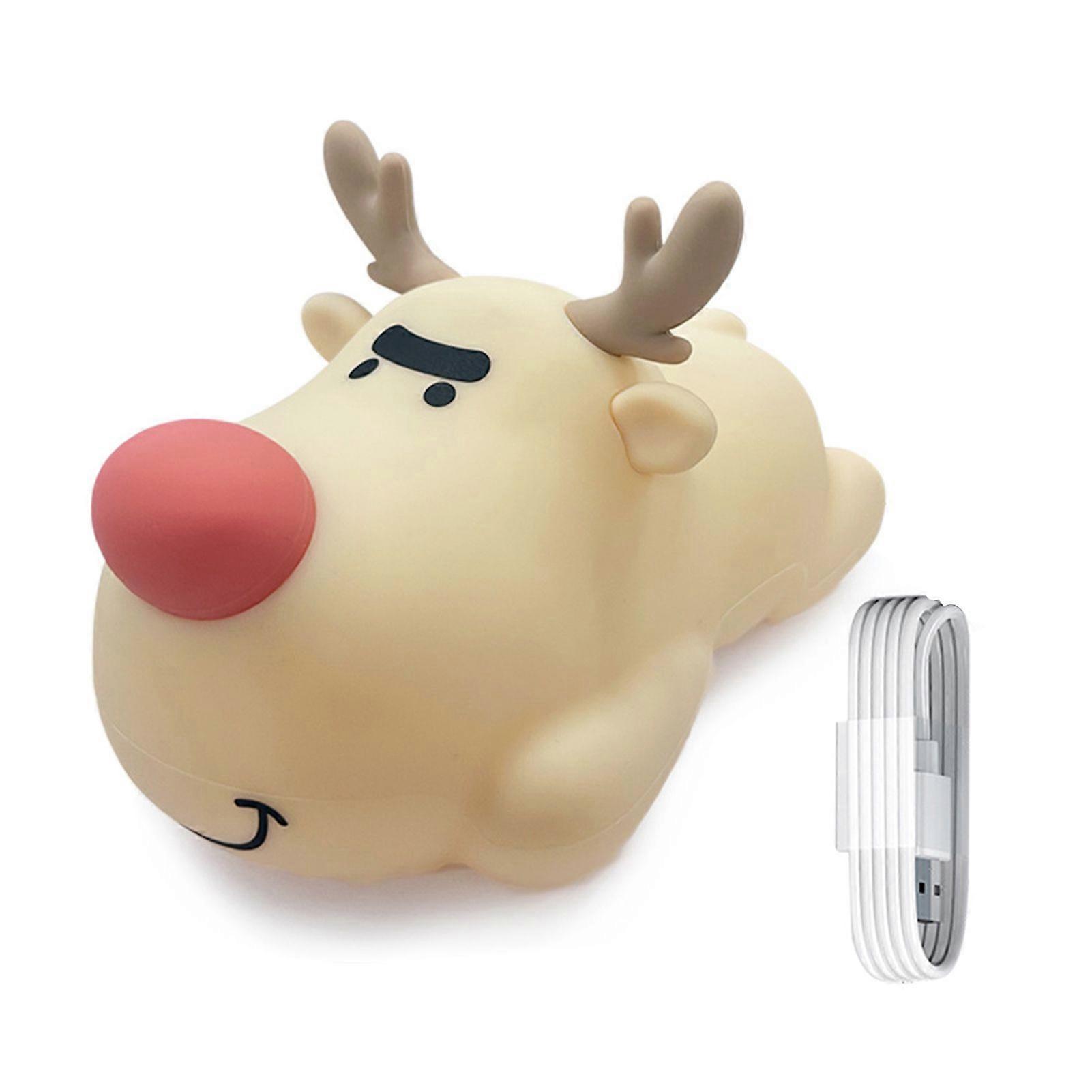Qinghai Adorable Deer Night Light Soft Glow Dimmable Timer Function USB Rechargeable Nursery Night Light Silicone Touch Lamp