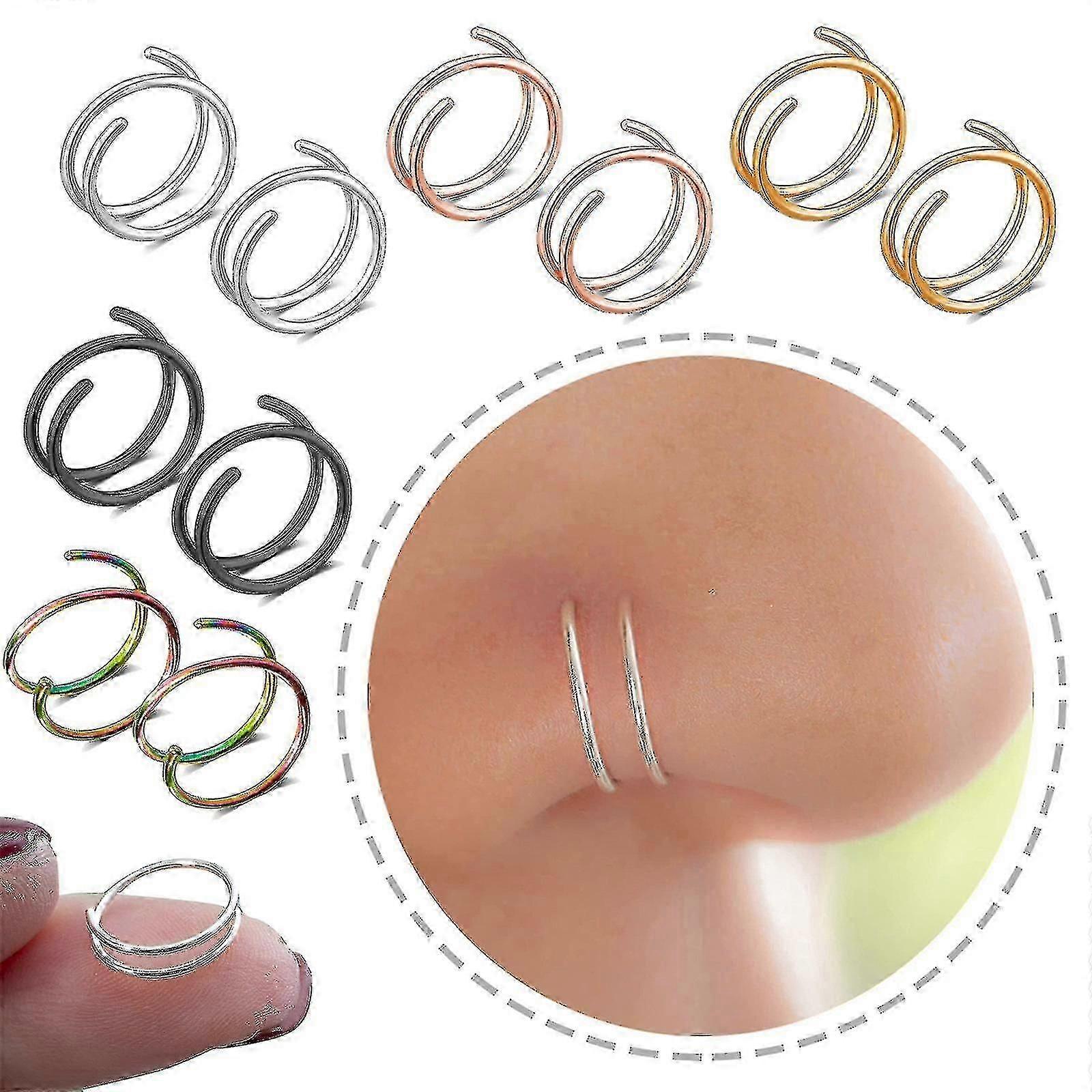 2PCS حلقات الأنف المزدوجة للأنوف المثقوبة حلقات الأنف الحلزونية للبنات ، مجوهرات ثقب الأنف