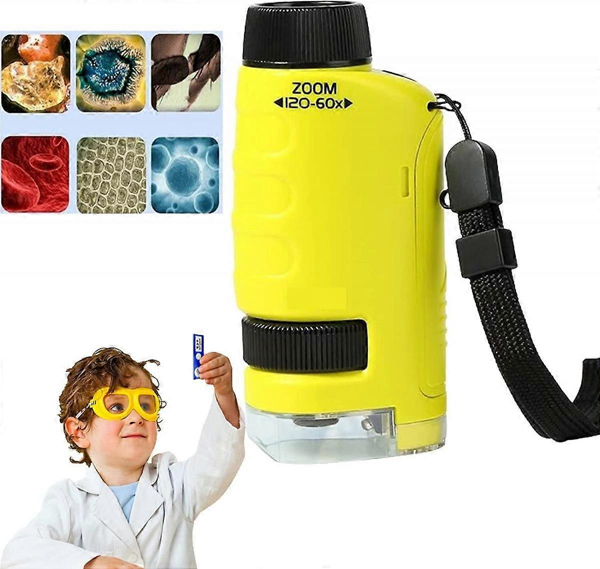60x-120x Pocket Microscope, Portable Pocket Microscope for Children, Hand-held Microscope with Led Lamp (Yellow)