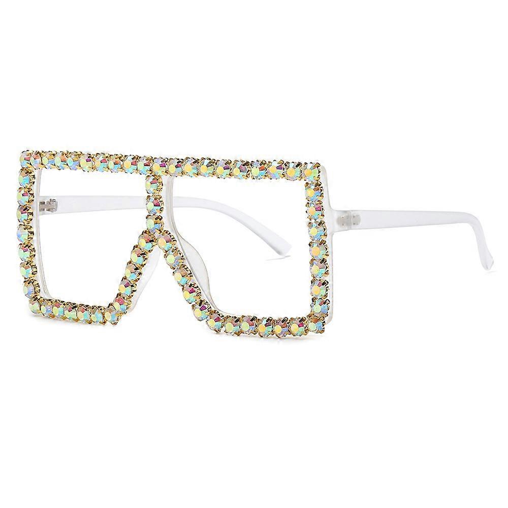 Oversized Sprankelende Kristallen Zonnebril Disco Diamond Flat Top Fashion Square Grote Tinten womem