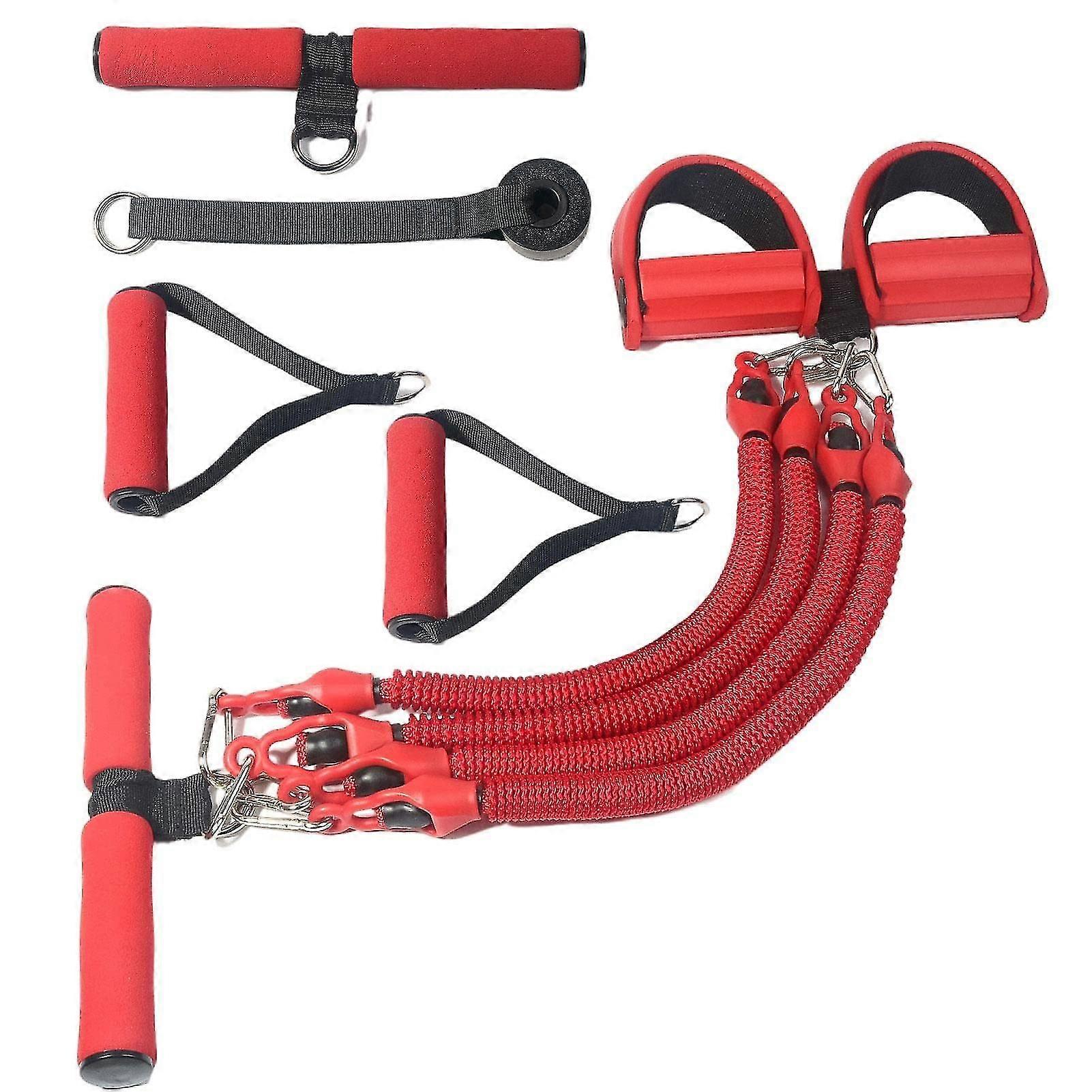 多機能レジスタンストレーニング4チューブホームジム機器プーラーテンションワークアウトバンド、赤