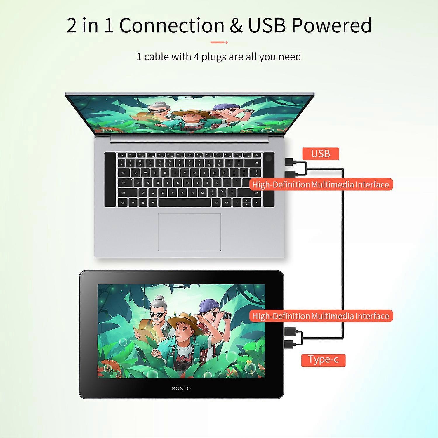 BOSTO BT-12HDT Portable 11.6 Inch HD H-IPS Touchscreen LCD Graphics Drawing Tablet 1366*768 Display