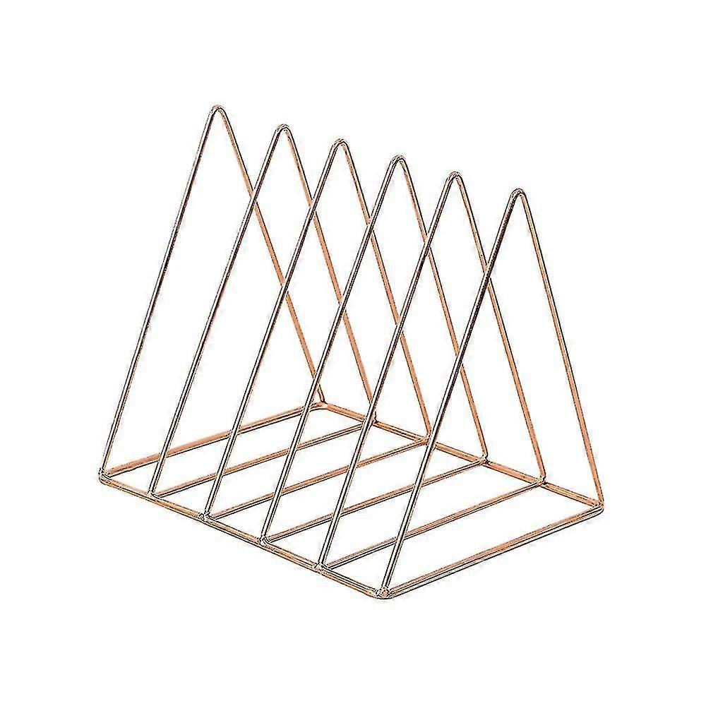 Nordic Style Wrought Iron Triangular Small Bookshelf, Storage Rack Office Desk Finishing (1 Piece, Rose Gold)