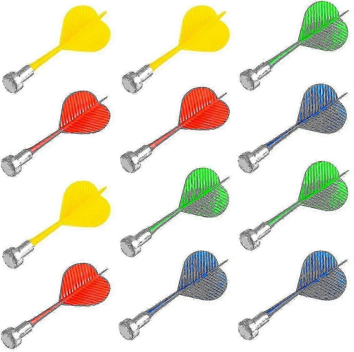 Magnetic Darts 12 Packs, Replacement Dart Game Safety Plastic Darts, Red Yellow Green And Blue