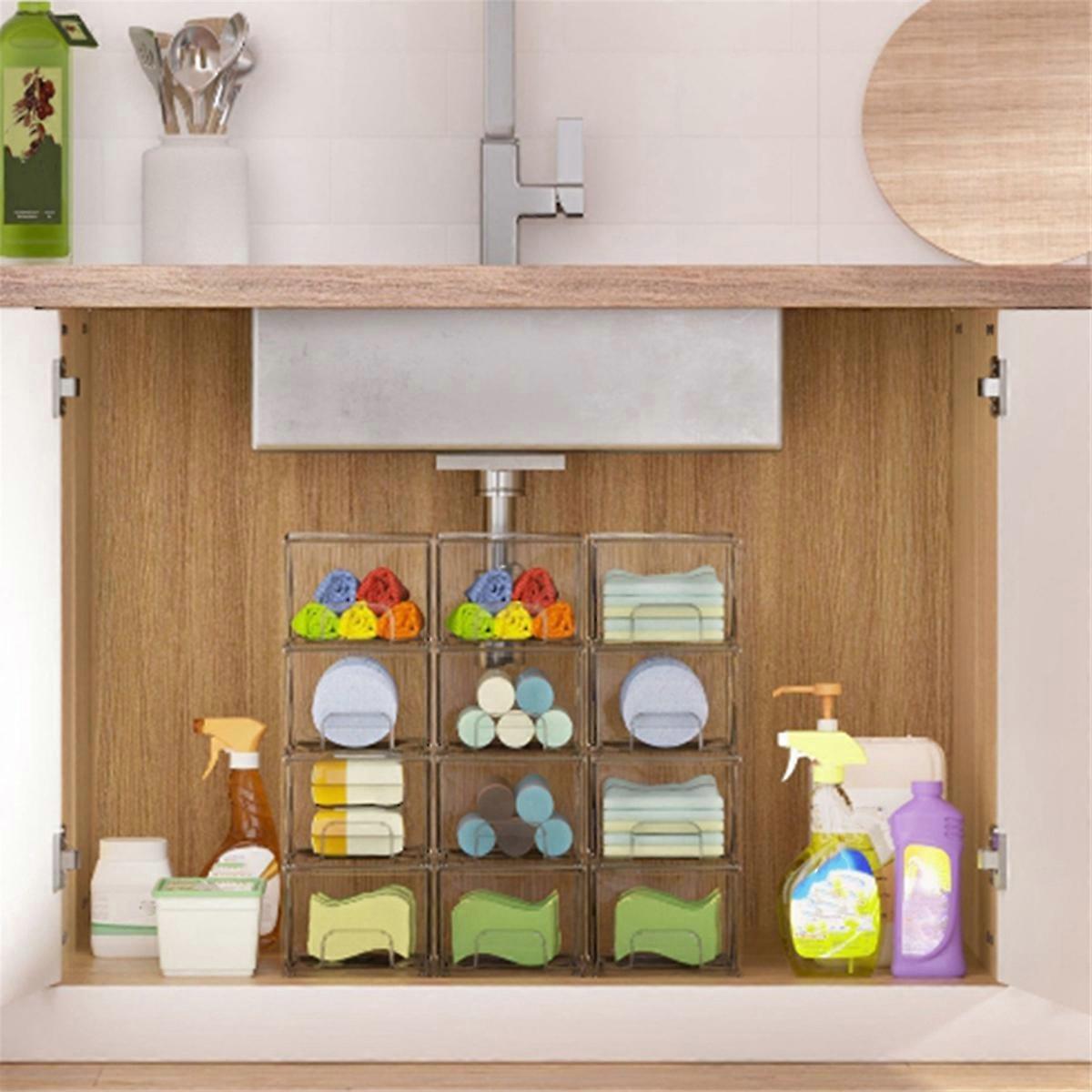 2PCS Clear Stackable Storage Drawers,Bathroom Makeup Organizer