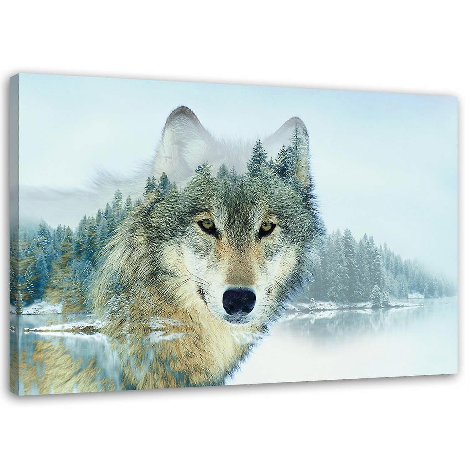 Leinwandbild, Wolf auf Berghintergrund - 60x40