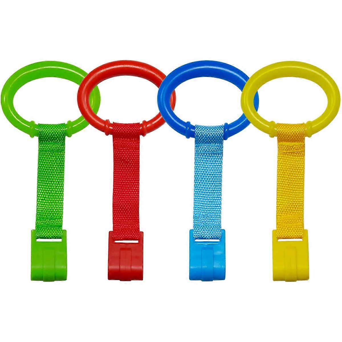 4 PCS Plastic Baby Crib Pull Rings for Infant Walking Support - Toddler Stand Up Practice Tool in 4 Colors