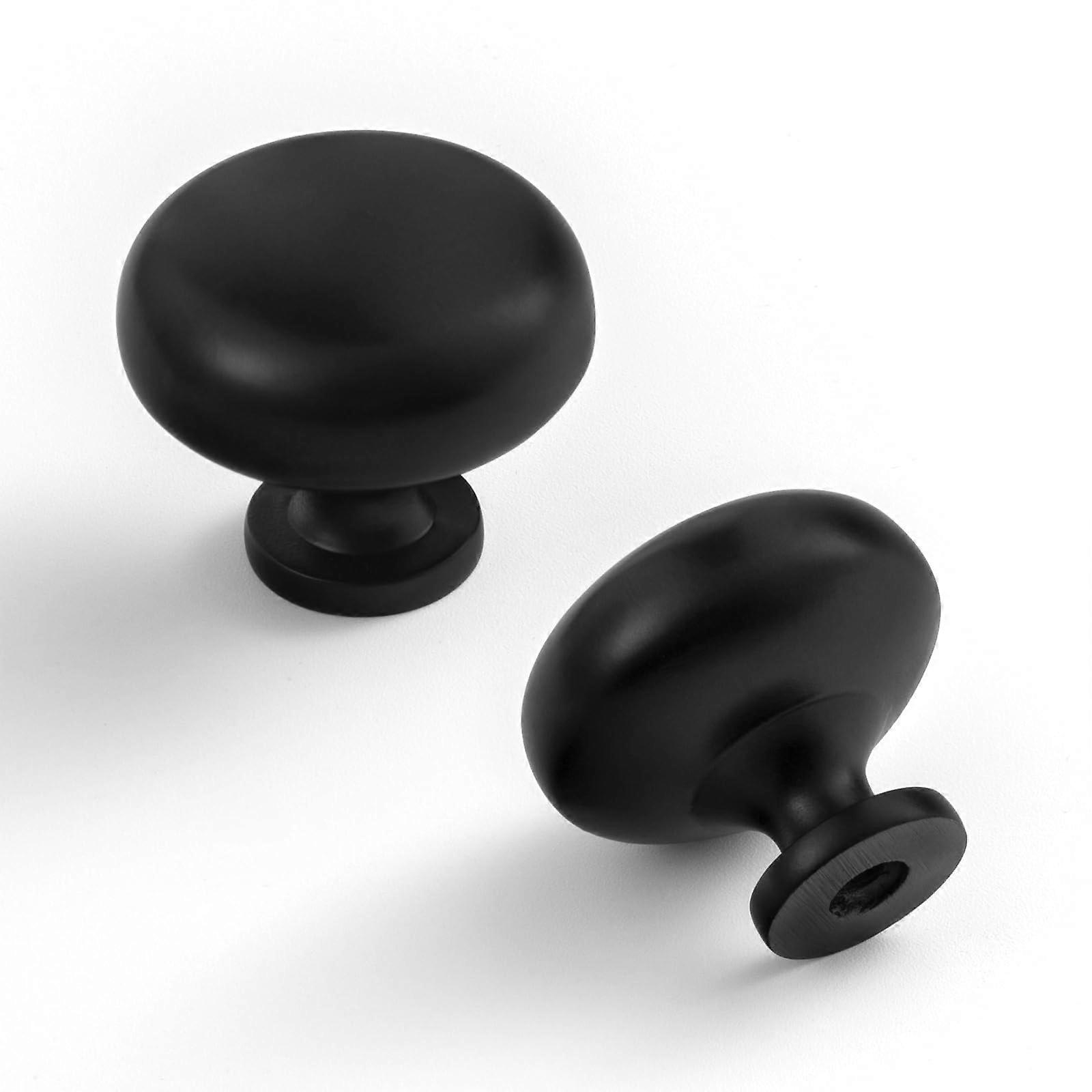 Cabinet Knobs Matte Black Set Of 6 - Classic Round Drawer Pulls, Hardware For Cabinets And Drawers, Dresser Handles