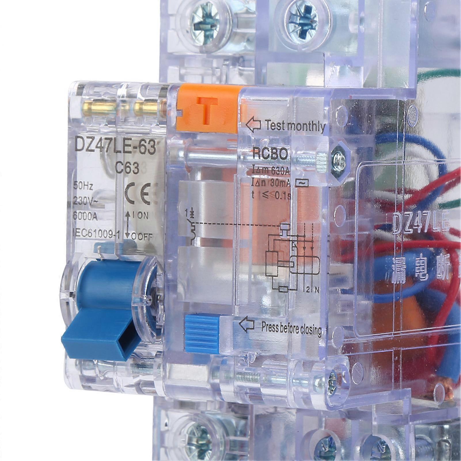Transparent residual current circuit breaker DZ47LE63 1P+N C63