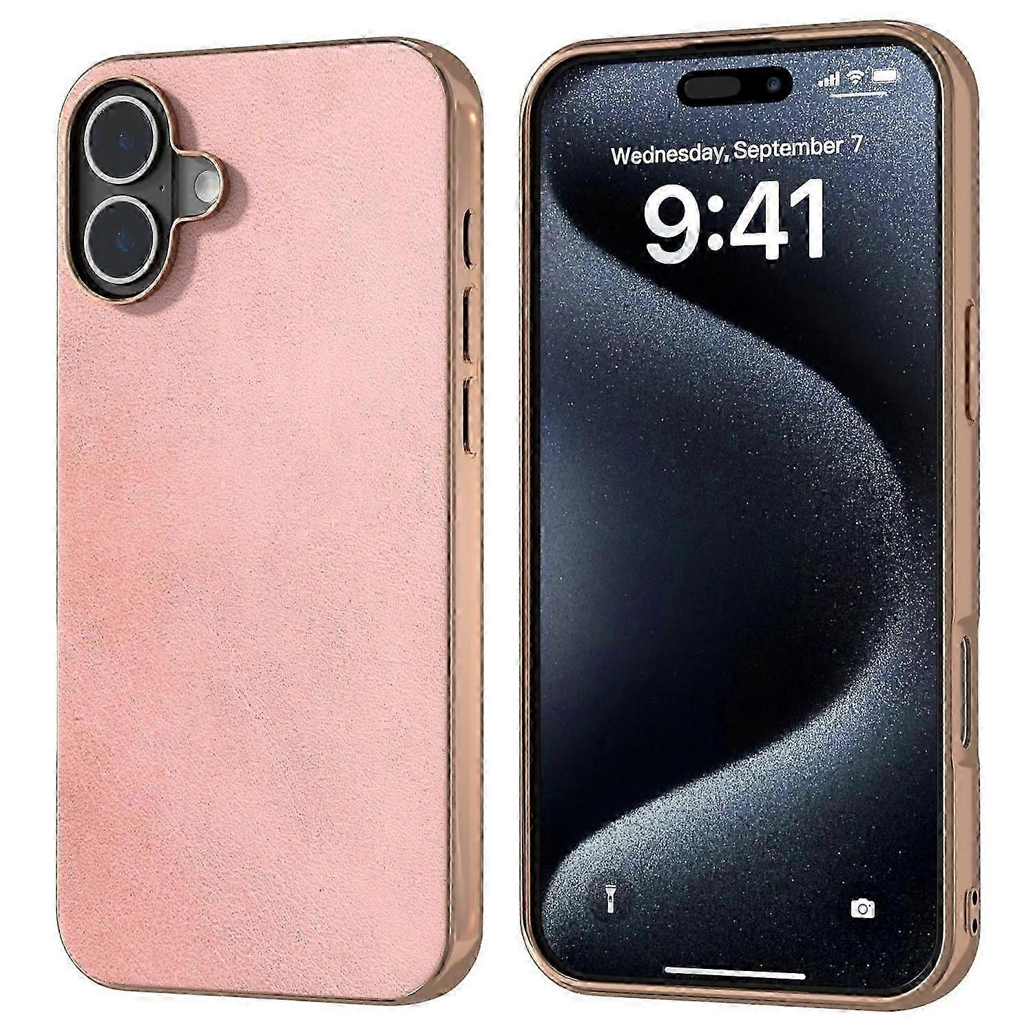 For iPhone 16 Case Electroplating Phone Cover Cowhide Texture PU+TPU Protective Case