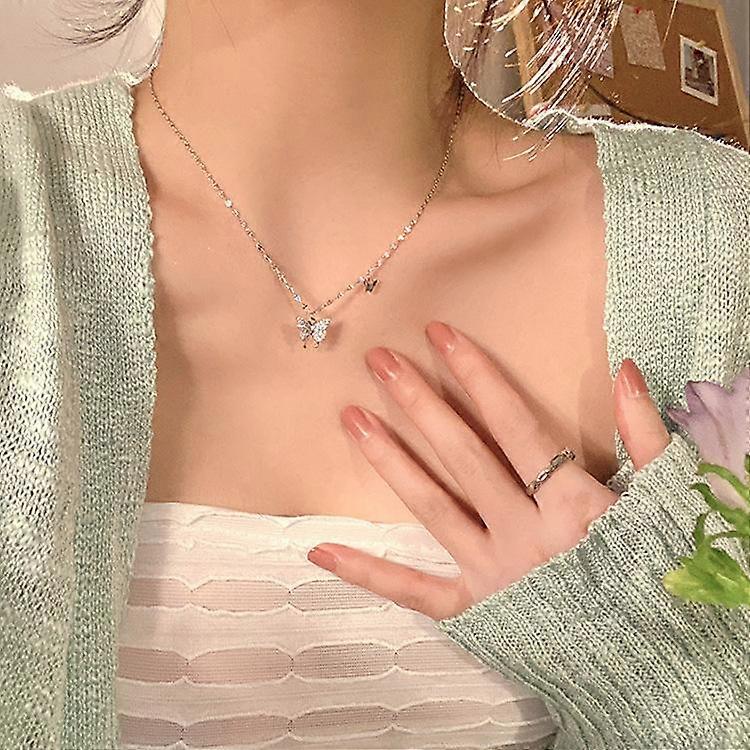 Flash Diamond Butterfly Necklace Niche Design Sense Light Luxury Size Butterfly Collarbone Chain, Micro-set Diamond Collarbone Chain