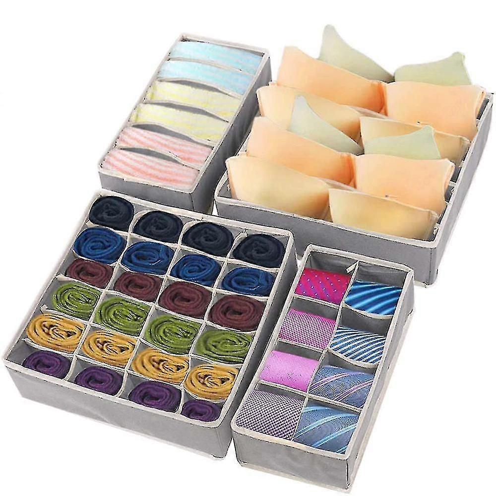 4 Packdifferent Sizes Foldable Drawer Organizers, Sock And Underwear Drawer Organizer Clothes, Desk Closet Fabric Organizer And Storage Drawer Divider