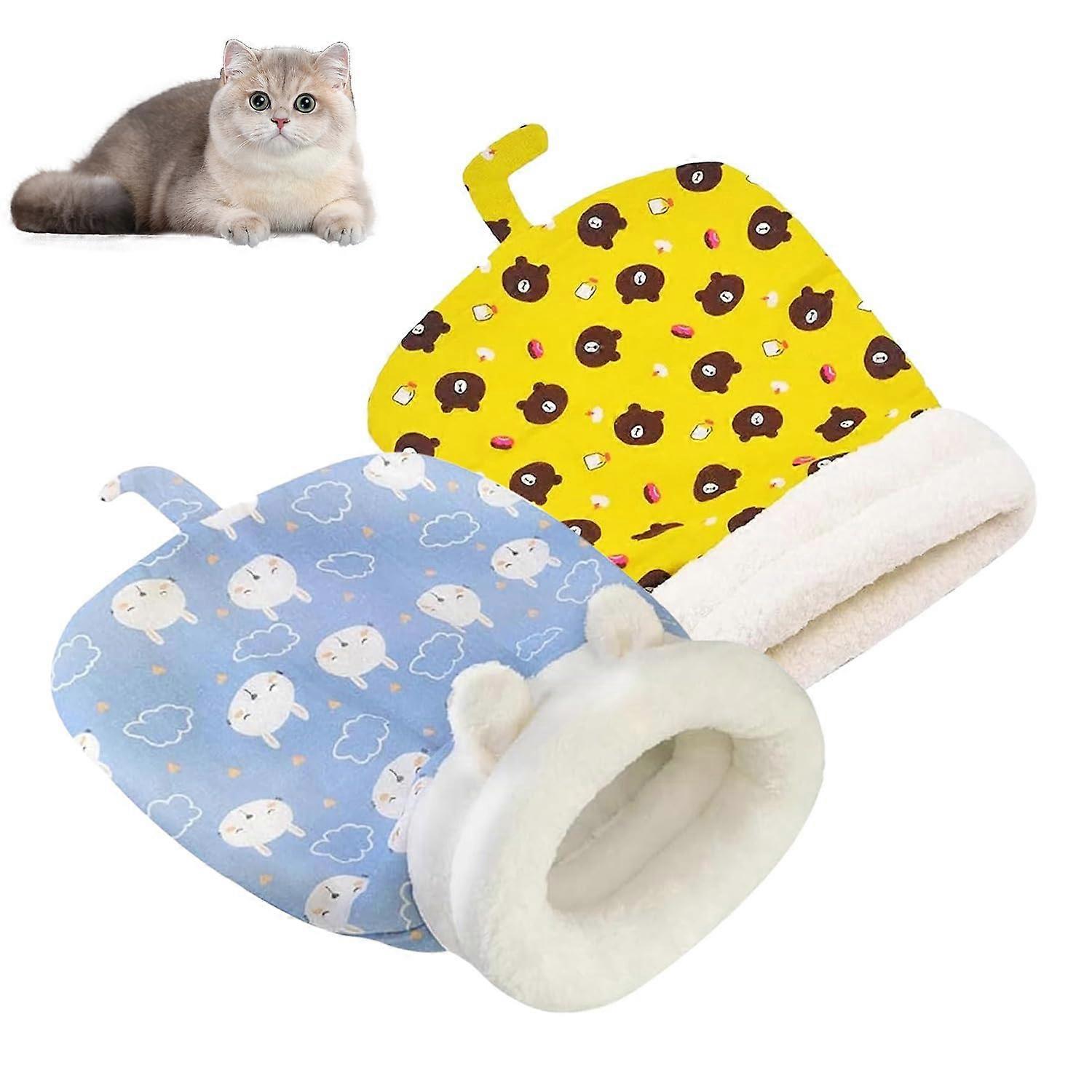 2PC Cat Cave Bed, Warm  Cozy Cat Sleeping Bag Suitable for Pets Under 7.5 kg/16LB  360 Wrap (BlueYellow)