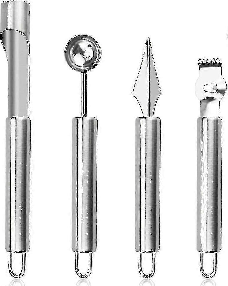 4 PC 과일 도구 세트 4 In 1 과일 조각 칼 스테인레스 스틸 수박 볼러 다기능 과일 필러 씨앗 제거제 주방 도우미 - CHUNC